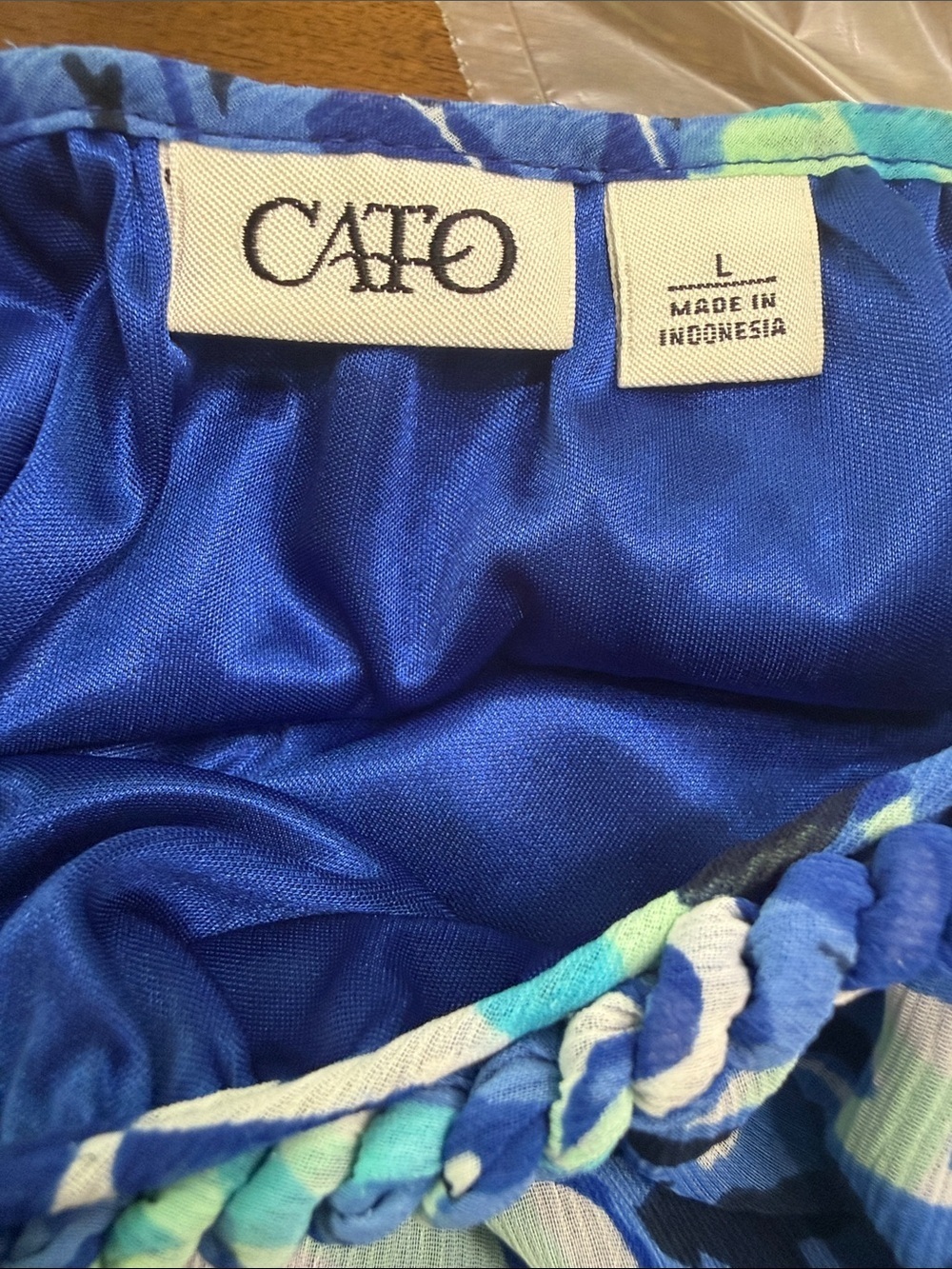 Cato Blue Multi-Pattern Flutter Sleeve Blouse - Picture 3 of 4